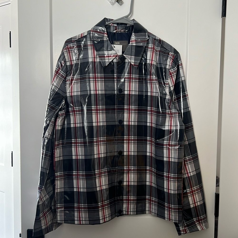 ASOS Plaid Rain Jacket in Navy Combo 🆕 - Picture 1 of 4